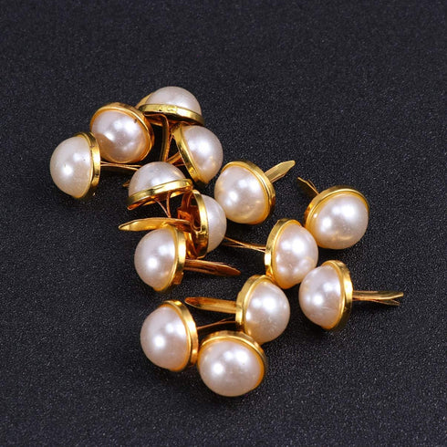 100pcs Mini Brads Metal Pearl Brad Paper Fastener for Scrapbooking DIY Craft Clothing Decoration Gold 12mm...