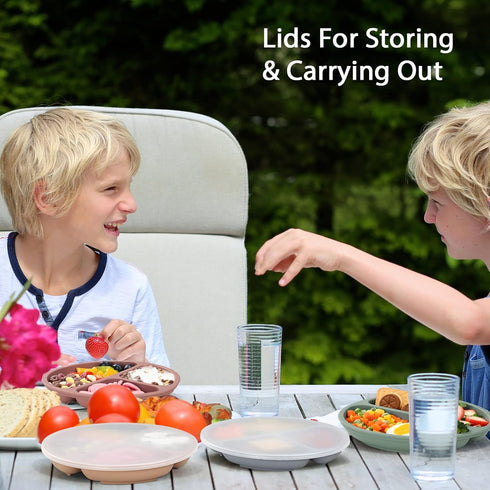 VITEVER Suction Plate with Lid for Toddler, Baby & Kid, 100% Food-Grade Silicone, Divided Design, Microwave & Dishwasher Safe - Natural...