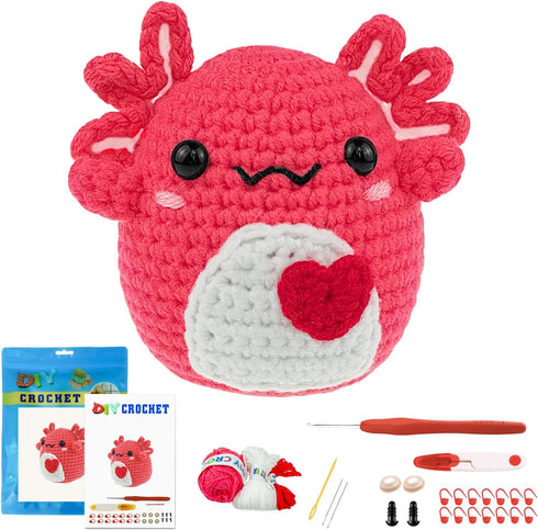 Terself Axolotl Crochet Kit for Beginners: 1PCS Crochet Animal Kits for Kids & Adults, Learn to Crocheting Starter Kit with Written Pattern & Vide...