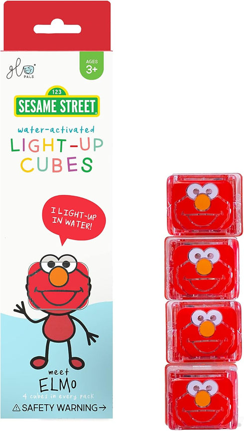 Glo Pals x Sesame Street Water-Activated Light-Up Cubes for Sensory Play (Elmo - Red)...