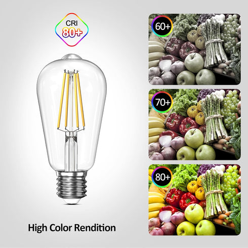 Dimmable Edison LED Light Bulbs 60 Watt Equivalent, 6W 2700K Warm Light E26 LED Bulbs for Table Lamp Bathroom Vanity Outdoor Wall Light ST58, 750L...