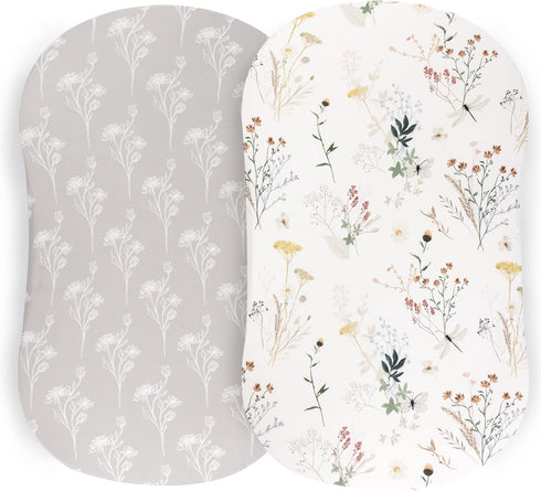 Pobibaby - 2 Pack Premium Bassinet Sheets for Standard Bassinets - Ultra-Soft Jersey Knit, Stylish Floral Pattern, Safe and Snug for Baby (Wildflo...