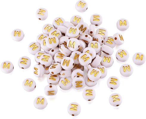 Cheriswelry 50g/360pcs Flat Round Letter Alphabet Beads with Gold Letter M Acrylic Disc Coin Pony Bead Spacers for Jewelry Kandi Bracelet Necklace...