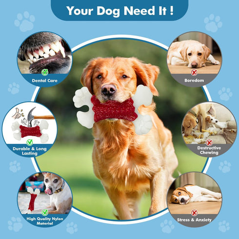 Dog Toys for Aggressive Chewers, Dog Toys for Large Dogs, Indestructible Dog Bones for Aggressive Chewers, Tough and Durable Dog Chew Toy, Real Ba...