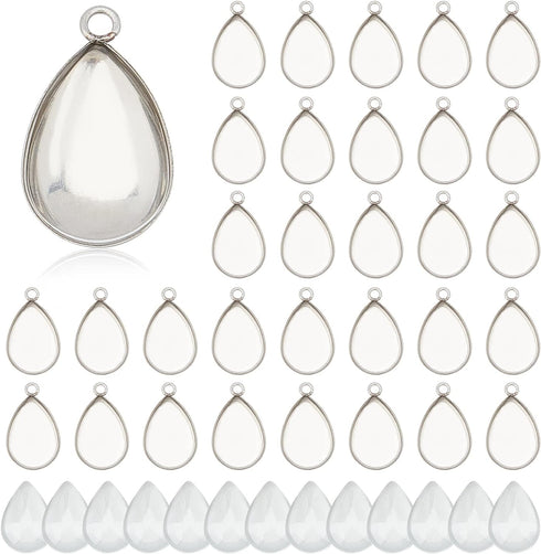 PH PandaHall 100pcs Bezel Pendant Blanks- 50pcs Drop Pendant Trays Photo Charms Cabochons Blanks with 50pcs Glass Cabochons Clear Dome for Wedding...
