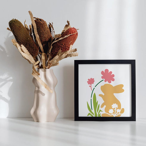 Easter Rabbit Stencil for Painting 11.8x11.8" Happy Spring Flower Wall Stencils Washable Plastic Bunny Rabbit Drawing Stencils Painting Templates ...