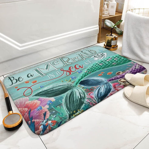 Be A Mermaid in A Sea of Fish - Mermaid Welcome Doormat Outdoor Indoor Farmhouse Entrance Rugs Housewarming Decor Home Kitchen Floor Front Door Ma...