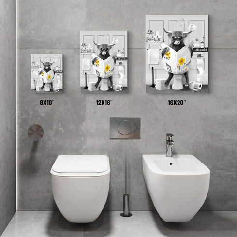 Highland Cow Wall Art For Bathroom 12x16 Inch Funny Cow On Toilet Reading Newspaper Farmhouse Decor Sunflower Animal Bathroom Pictures Morden Hipp...