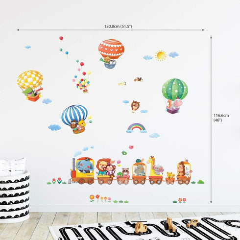 DECOWALL DA4-1406 Animal Train and Hot Air Balloons Kids Wall Stickers Wall Decals Peel and Stick Removable Wall Stickers for Kids Nursery Bedroom...