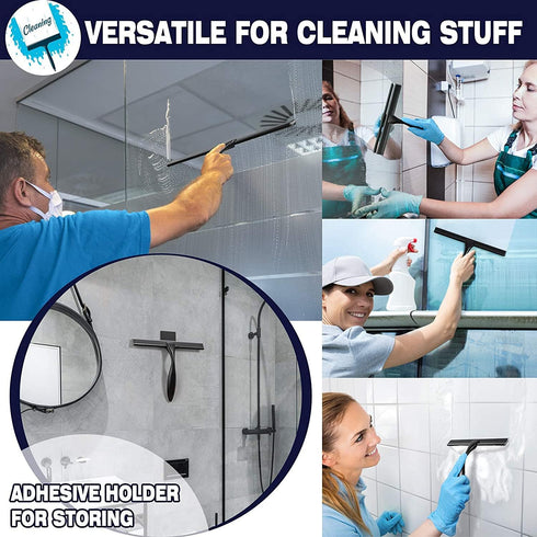 Shower Squeegee, 10-Inch Matte Black Squeegee, All-Purpose Stainless Steel Squeegee for Bathroom, Shower Doors, Mirrors, Tiles and Car Windows - 1...