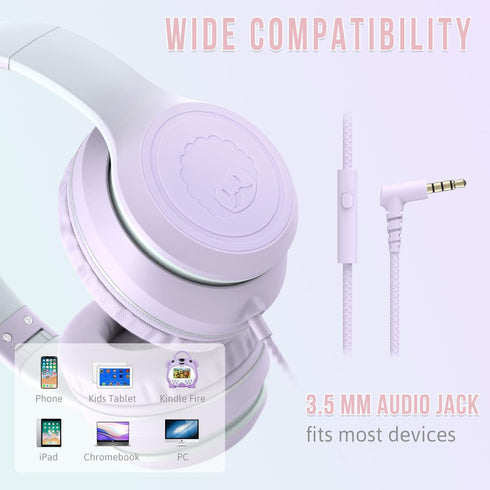 rockpapa L22 Wired Headphones for Kids Girls Boys Women with Microphone, Foldable Stereo 3.5mm Corded Headphones for School Classroom Chromebooks ...