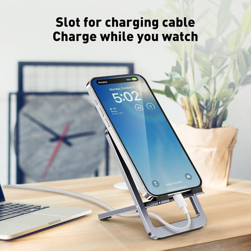 Portable Phone Stand for Desk, Aluminum Adjustable Cell Phone Holder, Foldable Travel Cellphone Dock Compatible with iPhone 15 14 13 Pro Max Mini,...