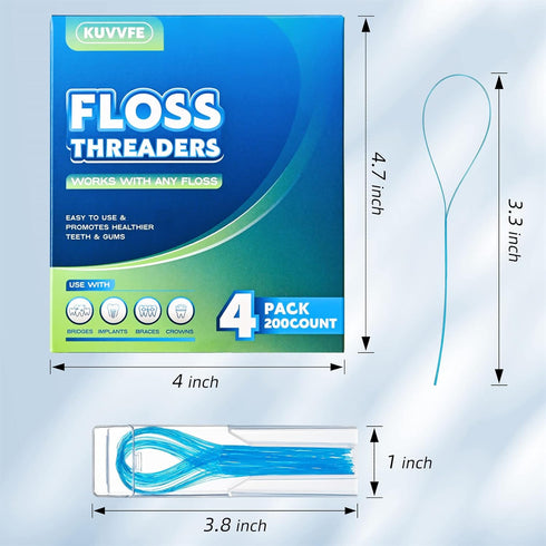 Floss Threaders,Deep Clean Floss for Braces, Bridges, Implants|200Count (Pack of 4)...