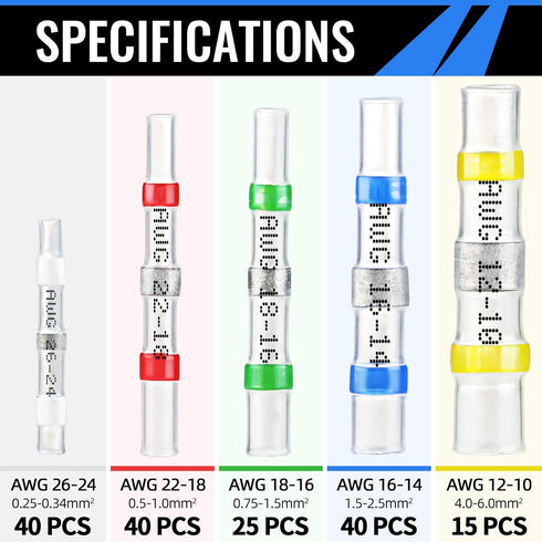 160PCS Solder Seal Wire Connectors, Sopoby Self Soldering Heat Shrink Butt Connector Solder Sleeve Waterproof Insulated Electrical Butt Splice Wir...