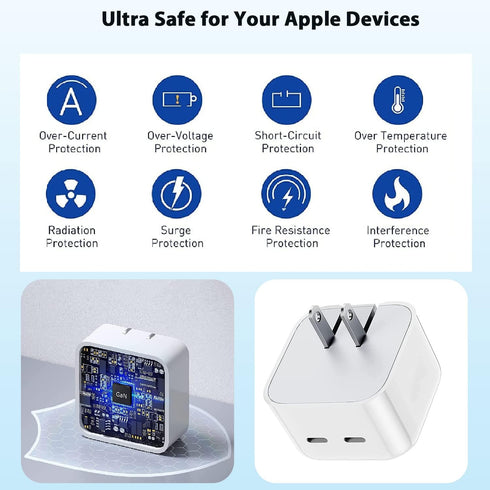 iPhone Charger Fast Charging, 40W Dual USB C Wall Charger Apple MFi Certified Dual USB-C Port Power Adapter with 2Pack 6FT USB-C to Lightning Cabl...