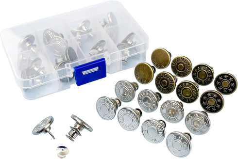 Wennuo 16set Buttons pins for Jeans,No Sew Perfect Fit Jean Button Tightener Replacement Adjustable Reusable Metal Clips Snap Tack, Instant Reduce...