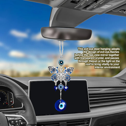 Evil Eye Car Hanging Ornament, Charms for Rear View Mirror, Handmade Turkish Ornament, Lucky Blue Evil Eye Hanging Ornament Amulet for Car, Home a...