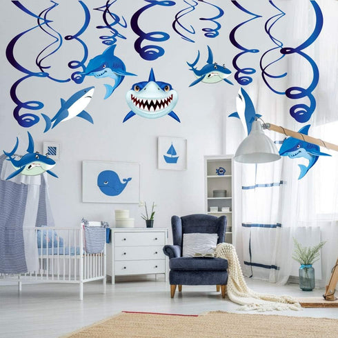 30PCS Shark Hanging Swirls Decorations - Summer Pool Decoration Under the Sea Party Decoration Ocean Theme Party Supplies Baby Shark Birthday Part...