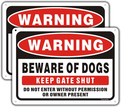 Beware of Dog Signs for Fence,Yuntarda 2-Pack 10"x7"Do not Enter Sign Keep Gate Shut Rust Free Reflective Metal Sign for Outdoor Use...