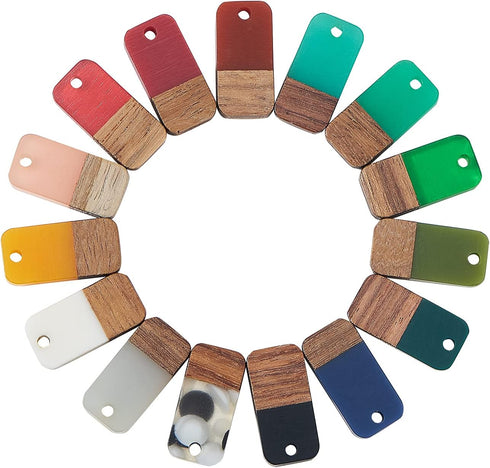 DanLingJewelry 50 pcs Random Color Resin and Walnut Wood Charms Rectangle Charms for Jewelry Making DIY Craft 20.5x10mm...