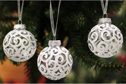 SLEETLY White Ornaments for Farmhouse Christmas Tree Holiday Xmas Decorations for Christmas - Shatterpoof Plastic 2.36 inch Clear Swirl, Ornament ...