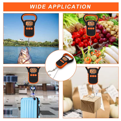 Digital Fishing Scale with Lip Gripper,Tape and Ruler,110lb/50kg Postal Hanging Luggage Scale with Hook?Waterproof Handing Scale for Home and Outd...
