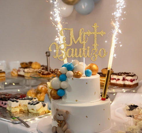 Spanish Mi Bautizo Cake Topper for Baby Shower Party Decor, Mi Primera Comunion, Baby's 1st Birthday/Gender Reveal/Baby Baptism Party Decoration S...