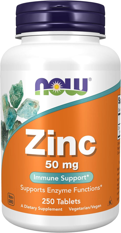 NOW Supplements, Zinc (Zinc Gluconate) 50 mg, Supports Enzyme Functions*, Immune Support*, 250 Tablets...
