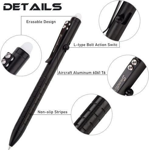 SMOOTHERPRO Erasable Bolt Action Pen Compatible with Pilot FriXion Refill Stainless Steel Pocket Clip Refillable Retractable Pen for Office School...