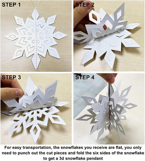 OuMuaMua Winter Christmas Hanging Snowflake Decorations, 12PCS Snowflakes Garland & 12PCS 3D Glittery Large White Snowflake for Christmas Winter W...