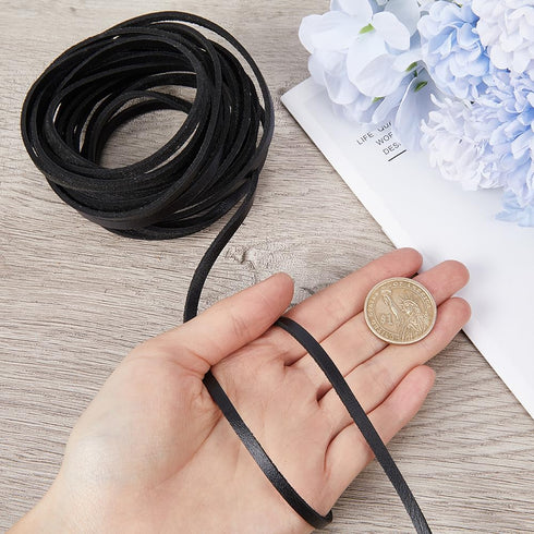 GORGECRAFT 5m*4mm*2mm Black Leather Strips Flat Leather Cord Cowhide String Braiding Leather Thread Rope for DIY Crafts Necklace Bracelets Anklet ...