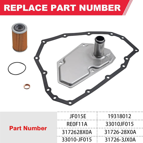 RE0F11A JF015E Transmission Filter Oil Pan Gasket Kit Fits for 2012-2019 Nissan Versa Sentra Versa Note Replaces# 33010-JF015 31726-28X0A 31726-3J...