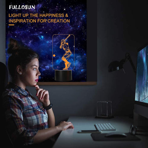 FULLOSUN Baseball 3D Night Light, Sport Gifts Bedside Lamp for Xmas Holiday Birthday Gifts for Kids Baseball Fan with Remote Control 16 Colors Cha...