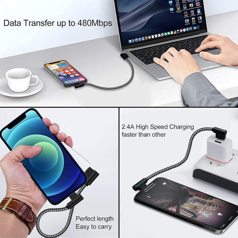 iPhone Charger 1Ft MFi Certified Short Lightning Cable Braided 90 Degree Elbow Charging Cable Compatible with iPhone 14 13 12 11 Pro X XS XR 8 Plu...