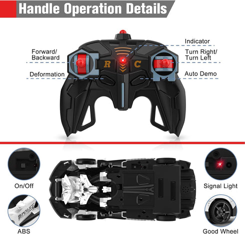 BLUEJAY Transform Rc Cars for Boys 4-7 8-12, 2.4Ghz 1:18 Scale Remote Control Car Transforming Robot, One-Button Deformation 360° Rotation and Dri...