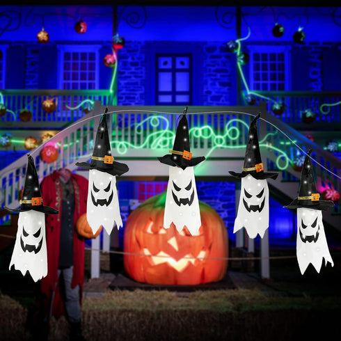 Solar Halloween Decorations Ghost Pumpkin 5 Pack 50 LED String Lights for Hallway Garden Yard Lawn Porch Tree Outdoor Suspend Terror Decor (Ghost ...