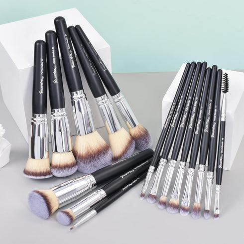 16Pcs ULTRA SOFT Black labeled Makeup Brushes set Contains large powder Flat Foundation Blending Blush Face contour Concealers Brush (16Pcs Matte ...