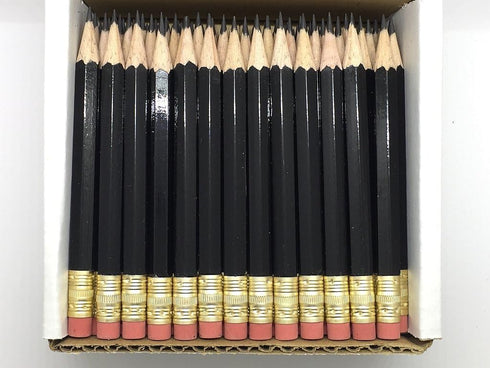 Express Pencils - Half Pencils with Eraser - Golf, Classroom, Pew, Short, Mini - Hexagon, Sharpened, Non Toxic, 2 Pencil, Color - Black, (Box of 4...