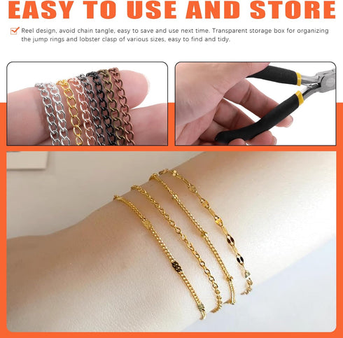 Tanstic 102Pcs 30 Feet Jewelry Making Chains Necklace Chains Bulk Cable Link Chain with 50Pcs Jump Rings, 50Pcs Lobster Clasps, Pliers for Bracele...