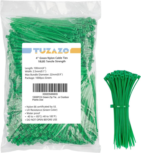 TUZAZO 1000PCS Green Zip Ties for Plants 4 Inches, Heavy Duty 18 Lbs Strong Nylon Wire Ties UV Resistant Plastic Cable Ties for Plants Decor Indoo...