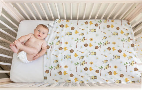 Bee Baby Blanket Honey Daisy Flowers Cute Animals Flannel Blanket Throw Neutral Receiving Blanket Cute Baby Swaddle Blanket for Baby Toddler Boy G...