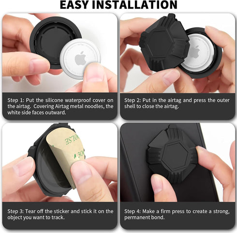 2 Pack IPX8 Waterproof AirTag Holder with 3M Adhesive Sticker Hidden Full Protective Silicone AIT tag Case Anti-Lost Scratch Resistant Protective ...