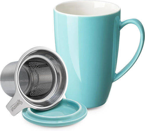 Sweese Porcelain Tea Mug with Infuser and Lid, 15 oz - Microwave Safe, Quality Tea Cup for Hot Water...