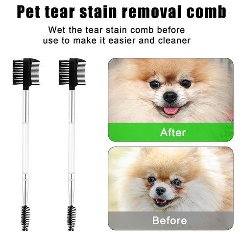 2pcs Double-Headed Dog Eye Comb, Soft Bristles Dog Eye Flea Cleaning Brush, Dog Eye Booger Tear Stain Gunk Remover Pet Facial Comb for Puppy Cat G...