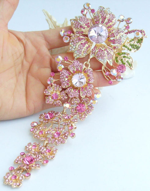 Sindary 7.28" Stylish Long Orchid Flower Large Brooch for Women Pin Austrian Crystal BZ4704...