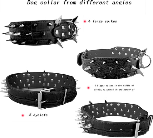 New Spiked Dog Collar Protecting The Dog's Neck from Bitting Spiked Studded Dog Collar for Dogs 2" Width Pet Collar Black Large Fit for Neck Girth...