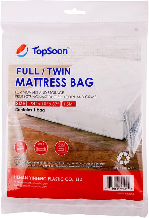 TopSoon Mattress Storage Bag Mattress Disposal Bag Full/Twin Size 54-Inch by 87-Inch Clear...