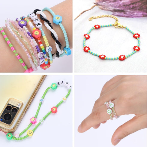 AnutriON 12000pcs 3mm Tiny Color Glass Seed Beads for Bracelets Making Kit and Smile Face Charm Beads Letter Beads for Friendship Bracelets Jewelr...