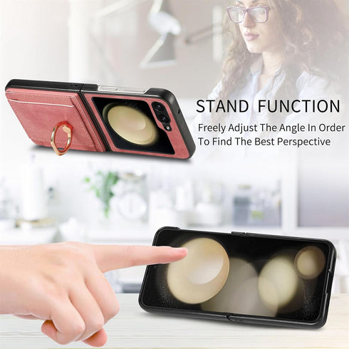 Asuwish Compatible with Samsung Galaxy Z Flip 5 5G 2023 Wallet Case and Card Slot Full Body Protective Case Metal Ring Holder Stand Kickstand Cell...