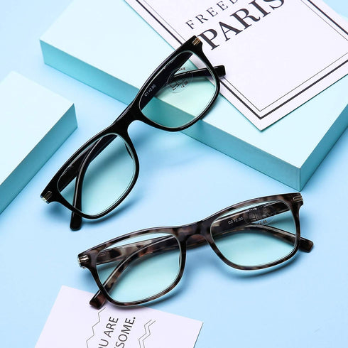DOOViC Reading Glasses Set of 2 Blue Light Blocking Black/Tortoise Spring Hinge Quality Readers for Men and Women Anti Eyestrain 2.00 Strength...